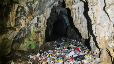 溶洞堆满垃圾