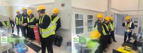 格林运维污水站对消防灭火器具及安全带使用进行培训